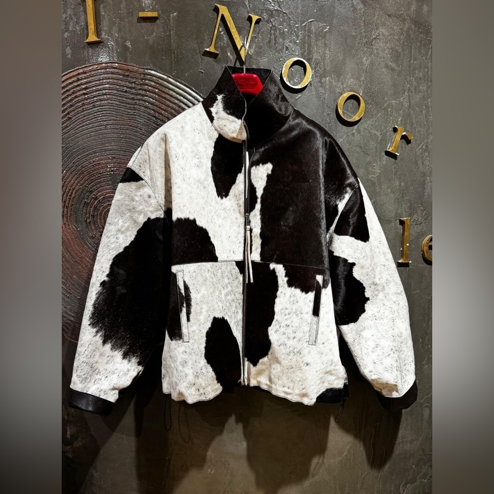 NWT Women's cow print calf hair western Brown and White genuine leather Jacket - Picture 11 of 15
